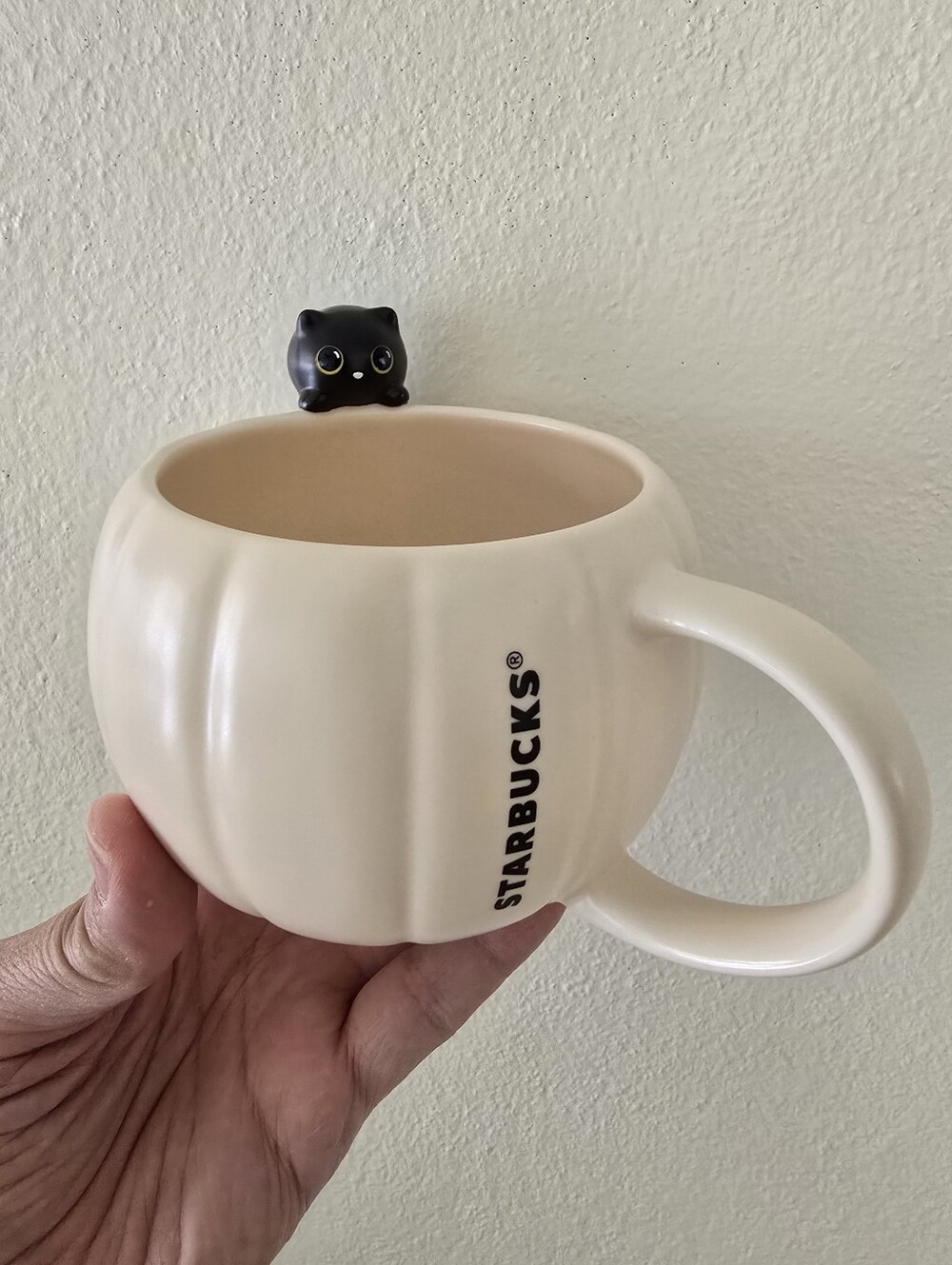 NWT Halloween 2026 Starbucks Pumpkin Shaped Mug With Black Cat Accent